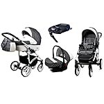 BabyLux Kinderwagen 4in1 White Lux Isofix Basis Kinderwagen Tiefschlafwagen & Autositz OEKO-TEX STANDARD 100 Zertifiziert 60cmx95cmx115cm 14 kg Grey Cubic