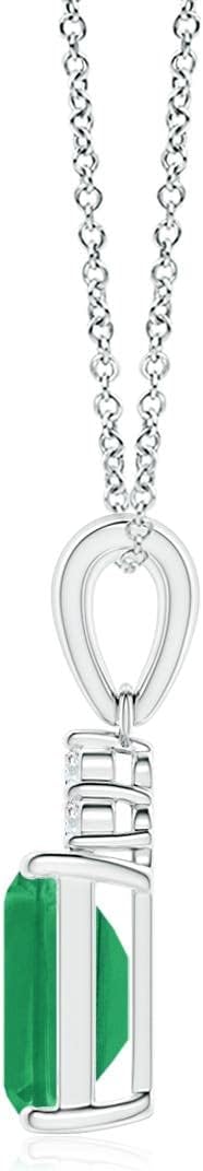 Angara Natural Emerald Solitaire Pendant for Women | Emerald-Cut Emerald Pendant with Diamond Trio in 14K Solid Gold/Silver/Platinum With 18" Chain | May Birthday, Gemstone Jewelry Gift - Image 2