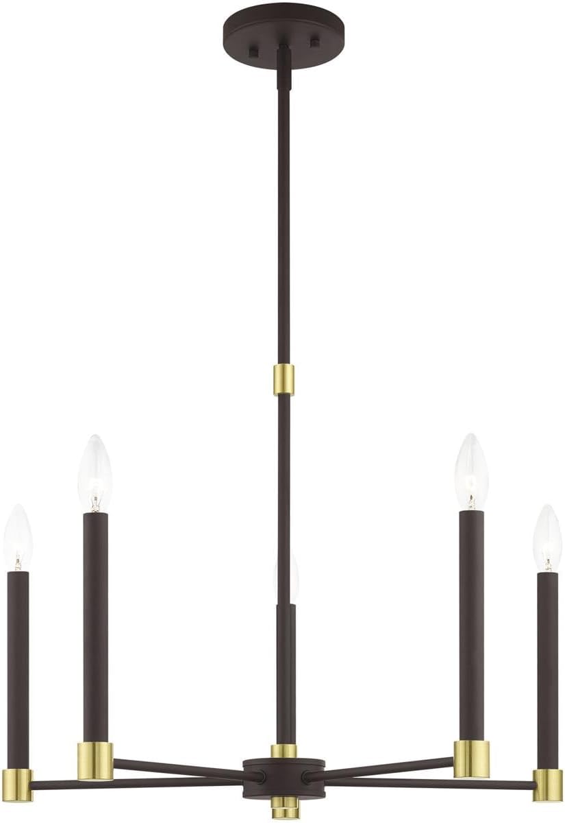 Livex Lighting 46885-07 5 Light Bronze W/Satin Brass Accents Chandelier
