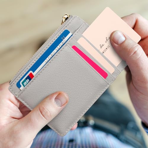 Image of Slim Minimalist RFID Blocking Leather Wallets Credit Card Holder Case Money Clip Pocket Wallet Coin Purse Keychain Travel Clutch Handbag Pocket Pouch Holster Gifts for Women Men (Gray)
