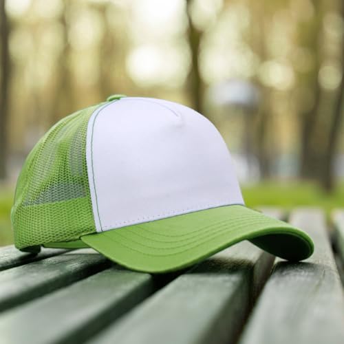 Image of Falari 5-Panel Mesh Baseball Cap, Trucker Hat, Structured Plain Design, Cotton, Adjustable Size