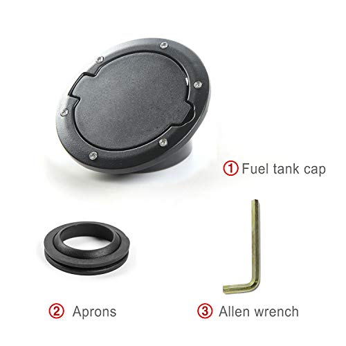 Jecar Aluminum Gas Cap Fuel Filler Door Cover For Jeep Wrangler 2007-2018 Jk & Unlimited Accessories (Black) #TOP4