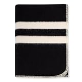 Thick Alpaca Wool Blanket Heavyweight for Camping Outdoors or Using Indoors | Soft Peruvian Alpaca Wool Blankets (Black - Ivory Stripes, Queen)