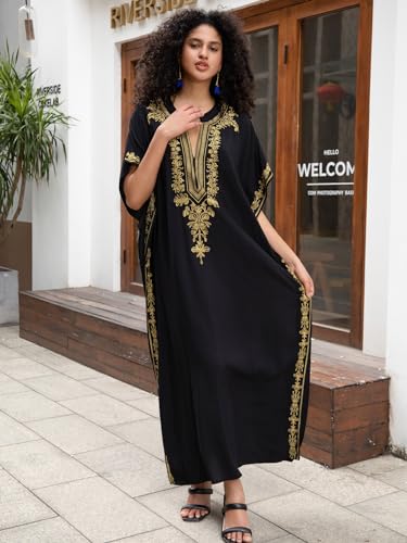 Kaftan Dresses Maxi Cover Up Batwing Sleeves Swimwear Bohemian Floral Print Loungewear Resort Vacation2