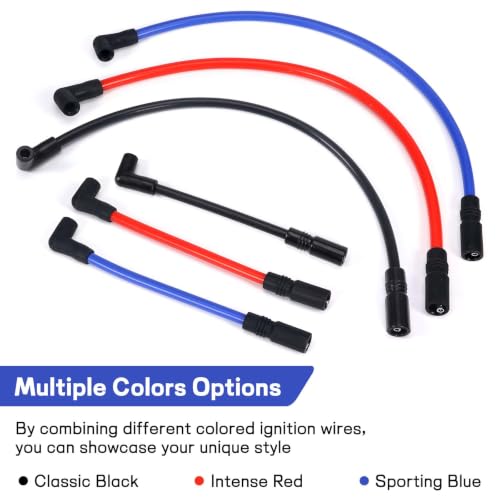 Image of 10.4mm Spark Plug Wires for Harley Dyna 00-17 Softail 99-17, Blue | For Super Glide /Wide Glide /Low Rider & Springer /Slim /Deluxe /Deuce, Heat & Wear Resistant, Copper Core, Silicone Casing