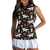 Boatee Women's Golf Sleeveless Shirt Horse Racing Rose Racerback Design Golf Tennis Shirts Keep Cool in Hot Weather Breathable Fabric Soft and Comfortable Machine Washable