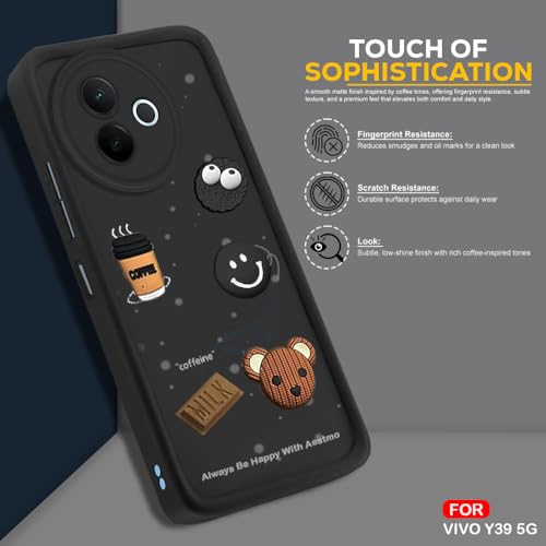 Image of AESTMO Back Case Cover for Vivo Y39 5G | Cute Fun Cartoon 3D Ball | Coffee Silicone Case | Full Body Protection | Camera Protection Back Cover for Vivo Y39 5G (Black)