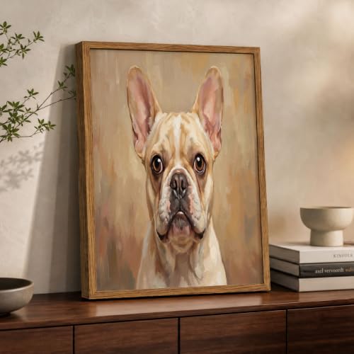 Art mural bouledogue français : impression sur toile rétro beige, 60x90 cm