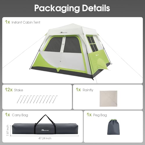 MOON LENCE Instant Cabin Tent for 6 or 8 Person - Set Up in 60 Seconds, Waterproof with Removable Rainfly, Easy Setup Pop Up Family Camping Tent, Green