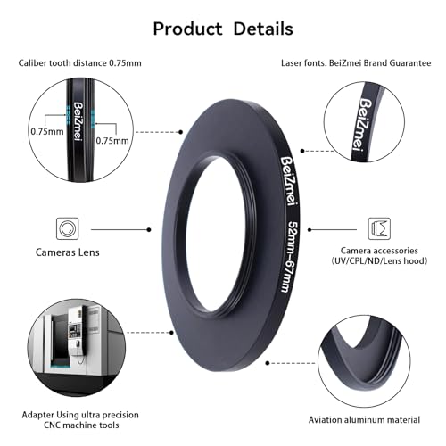Anillo adaptador para filtros de cámara 52mm a 67mm BEIZMEI miniatura 3