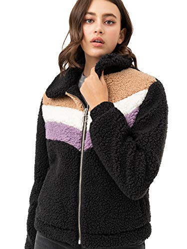 Lock and Love LL WJC2298 Women's Faux Fur Fleece Long Sleeve Zipper Loose