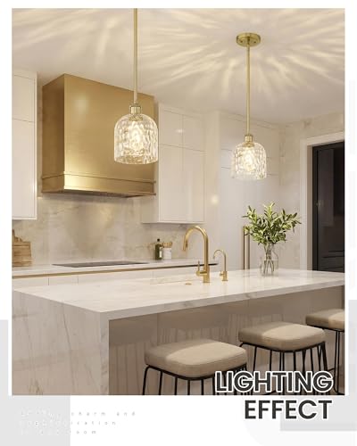 Image of zeyu Vintage Glass Hanging Lights 2 Pack, Kitchen Pendant Lights, Ceiling Hanging Light Fixtures with Clear Hammered Glass, Brushed Gold Finish, ZJF63MIL-L-2PK BG