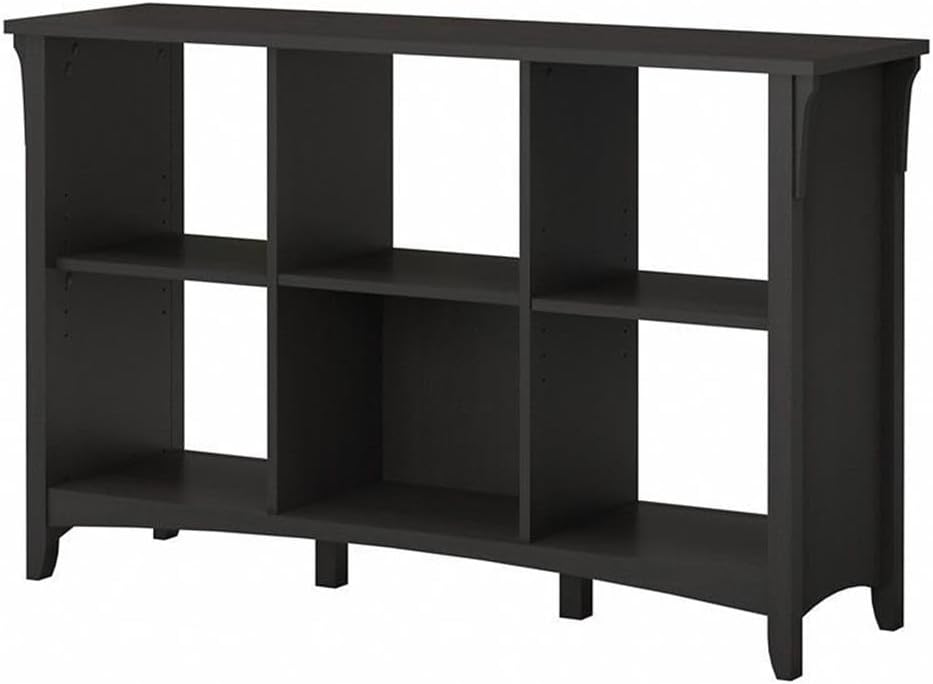 Pemberly Row 30" x 48" Wood Organizer with 6 Cubby Shelves, Tapered Legs, Curved Base Rails, for Office/Dorm/Living Room, Attractive, Functional Design, in Vintage Black Finish