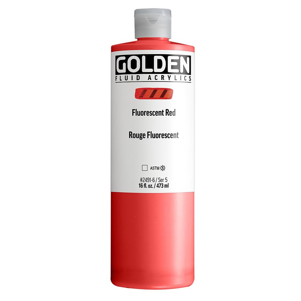 Fluid Acrylics by GOLDEN, Flacon de peinture acrylique professionnelle, rouge fluo, 473 ml, transparent