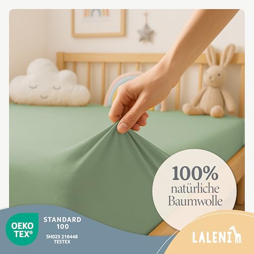 Laleni Jersey Spannbettlaken, 70x140cm, für Baby Beistellbett & Stubenwagen, 100% Baumwolle, Oeko-TEX Zertifiziert, 2er Set, Grün – Ansicht 3