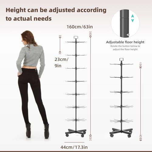 Image of Retail Display Racks 7 Tier Spinning Display Stand, Movable Shop Spinner Rack with Hooks, Retail Display Stand for Jewelry Keyring Hats Socks Toys (Black)