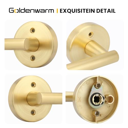 Image of Goldenwarm 2 Pieces Gold Dummy Door Handle, Non-Turning Brushed Gold Door Handles for Bifold Closet Doors, Single Side Lever Heavy Duty Round Modern Door Handle