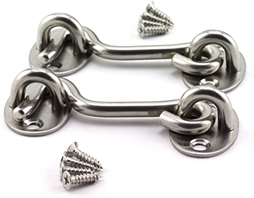 Sqxbk 2Pcs 3 Inch Cabin Hook Eye Latch Wind-Proof Lock Shed Stainless Steel Gate Door Window Safety Stopper Silent Holders Catch Lock With Mounting Screws #TOP2