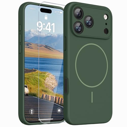 Image of Magnetic for iPhone 17 Pro Max Case,Shockproof Matte Cover,Dark Green | with Screen Protector,Compatible with MagSafe,Military Grade Drop Protection,Full Camera Protection,Non-Slip Design Case