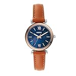 Fossil-Women-Leather-Carlie-Mini-Analog-Blue-Dial-Watch-Es4701-Band-Color-Brown