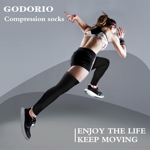 GODORIO 2Pairs 20-30mmHg Thigh High Compression Stockings, Thigh High Compression Socks for Women, Medical Compression Stockings for Varicose Veins, Swelling, Pregnant, Teacher, Doctor2