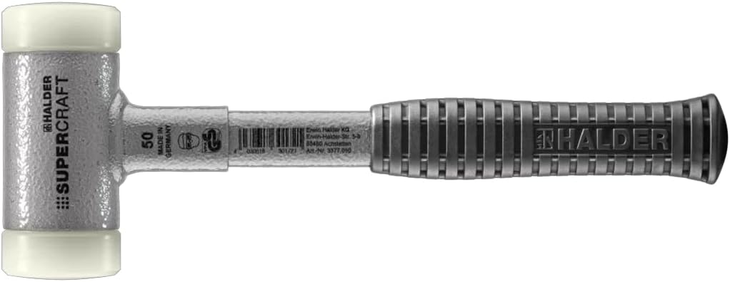 Halder Supercraft Dead Blow Mallet, Non-Rebounding Mallet, Hard Nylon Inserts, Break-Proof Steel Tube Handle, Anti-Slip Grip, 50mm, 2.5 lbs.