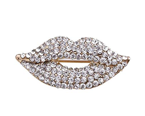 Eleusine White Rhinestone Lips Brooch Creative Crystal Lapel Pins Scarf Dress Safety Pin Brooches