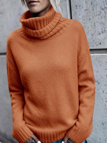 Image of FISACE Womens Oversized Turtleneck Pullover Sweater Cable Knit Sweater Tops | Long Sleeve,Slouchy,Fall,Winter,Lightweight,Loose,Trendy,Casual,Sexy