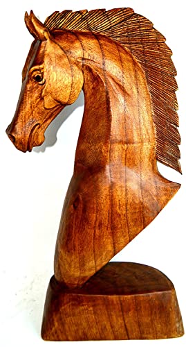 Busto de cabeza de caballo de caoba tallada a mano de 20 pulgadas miniatura 1