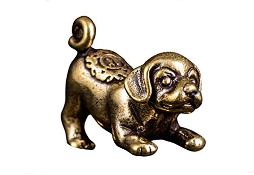 DMtse Chinese Feng Shui Brass Mini Dog Decor Statue Figurines for Animal Sculpture Collectibles Gift