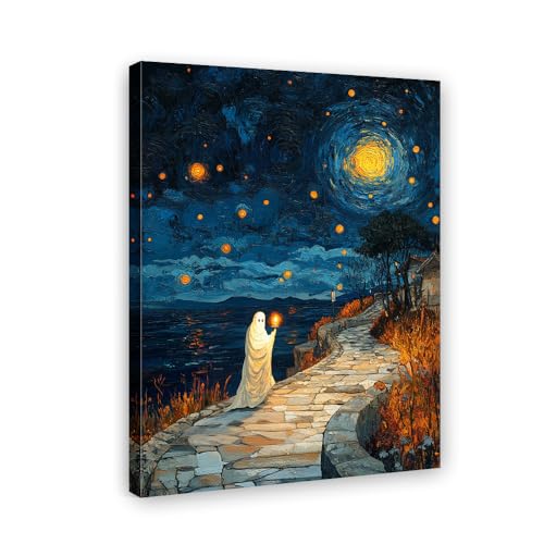Tableau Halloween lanterne fantôme sans cadre pour changer de décor facilement