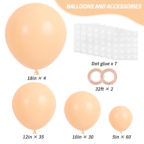 Image of RUBFAC 129pcs Nude Balloons Different Sizes 18 12 10 5 Inch, Boho Beige Apricot Balloon Garland Arch Kit for Party Decoration Gender Reveal Graduation Wedding Anniversary Baby Shower Party Supplies