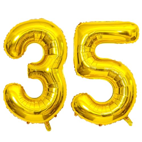 Giant Gold Number 35 Balloons, 40 Inch Jumbo Number 35, Large Foil Mylar Balloons for Girls Women 35th Birthday Party Decorations, 35 Anniversary Events Decorations