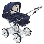 Eichhorn Kinderwagen 417RFS-K041-AIR-FTC Kombikinderwagen mit Lederriemengestell mit Schiebehöhenverstellung mit Fester Tragetasche LuxVariante Luftrad marineblau, blau