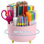 Marbrasse Desk Organiser,360-Degree Rotating Pen Holder for Desk Accessories with 5 Compartments Pencil Organiser, Pen Storage Box Caddy for Office,Home(Pink)