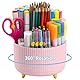 Marbrasse Schreibtisch Organizer,360 Grad Drehbarer Stifthalter für Schreibtisch Zubehör mit 5 Fächern,Stifte Organizer,Stift Aufbewahrungsbox für Büro Zuhause (Rosa)