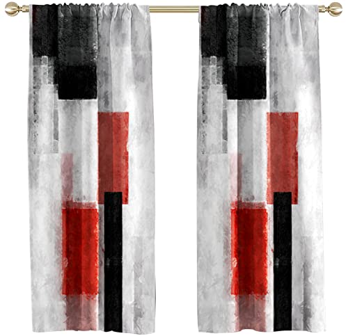 Aatter Red Grey And Black Window Curtain White Abstract Ombre Silver Burgundy Painting Art Lattice Geometric Design Living Room Bedroom Window Drapes Treatment Fabric 1 Pair, 42" W X 63" L, Modern #TOP1