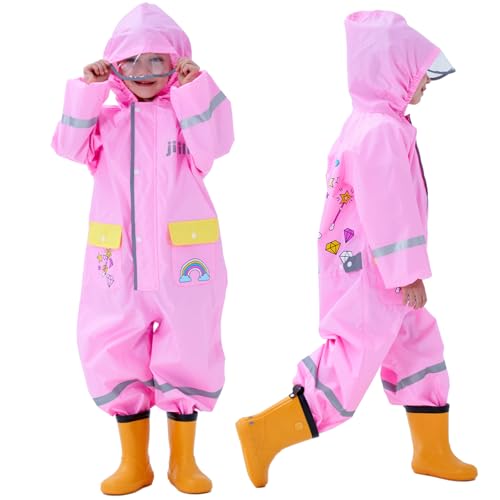Kids Raincoat, Puddle Suit Girls Boys All in One Waterproof Rainsuit Reusable2