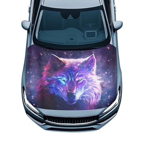 Image of Galaxy Wolf Print Hood Wraps for Cars Hood Wrap Protector Washable Car Hook Elastic Fabrics Can be Washed Hook Wraps
