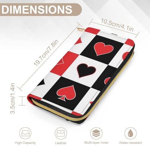 Adult Fashion Printed Leather Wallet, Water Resistant and Large Capacity Poker Suits Hearts Diamonds Spades Grid Playing Cards Wallets for Everyday Carry2