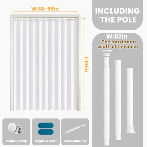 Image of AJAZZ Blackout Accordion Doors Curtain with Curtain Rods Adjustable 28-52 inch Long, Magnetic Door Curtains for Bedroom Living Room Doorway Curtain Set, 1 Pack, W52 x L80 in, White