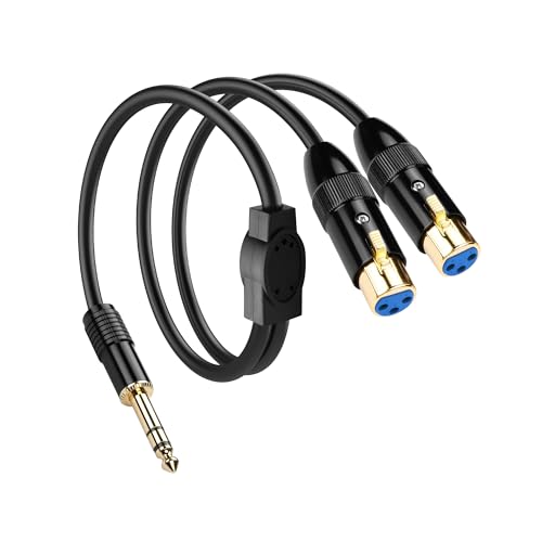 PNGKNYOCN 1/4 TRS to Dual XLR Y-Splitter Cable，6.35mm (1/4 inch) TRS Male to Dual XLR Female Balanced Interconnect Stereo Audio Patch Cable（0.5M/1.6FT）