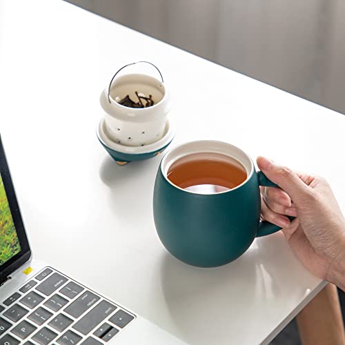 Heer Ceramic Tea Mug With Infuser And Lid, Cute Cat Tea Cup With Filter For Steeping Loose Leaf, Chinese Handmade Porcelain Teacup For Home Office. (Green) #TOP4