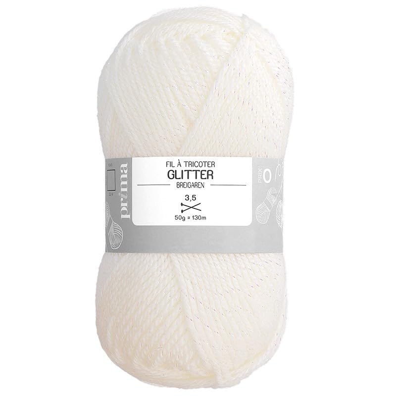 Prima Mercerie |Pelote paillette| fil brillant à tricoter |plusieurs couleurs |130 m - Blanc