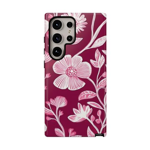 Coque Samsung S24 Ultra motif floral rose et blanc résistante brillante