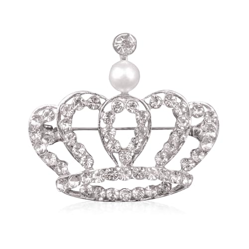 Image of YUNXI King Queen Royal Crown Brooch For Women Men Fashion Gold Silver Rhinestones Crystal Brooches Pin Wedding Party Banquet Birthday