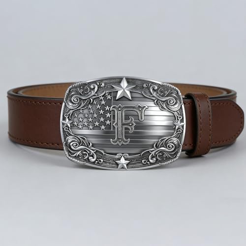 Image of Western Belt Buckle for Men Vintage Cowboy Rodeo Texas Initial Letter ABCDJMR to Z Belt Buckles