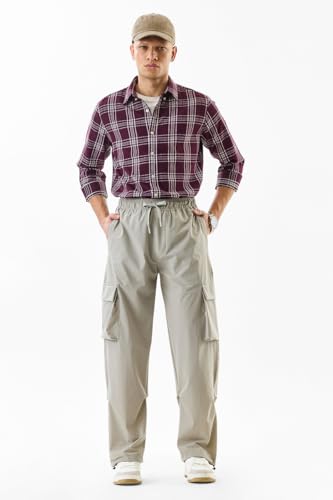 Image of SNITCH Men Cargo Pants | Relaxed Fit with Elastic Waistband & Drawstring | Durable Nylon Elastane Blend & Multiple Utility Pockets for Casual & Streetwear Occasions