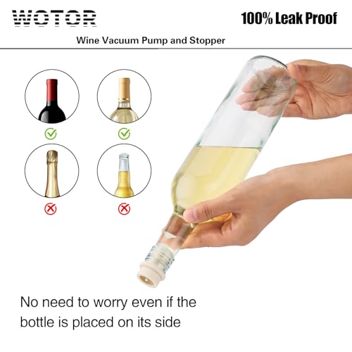 Image of WOTOR Wine Saver Vacuum Pump with 8 Stoppers, Wine Stopper & Preserver, Reusable Bottle Sealer Keeps Fresh, Ideal Accessories Gift, Flat Handle (White)