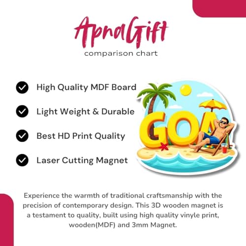 Image of Goa Theme Wooden Fridge Magnet for Refrigerator | Printed Souvenir Magnet for Kitchen & Home Decor | Travel Gift Item | Strong Magnetic Hold | 3x3 Inch Decorative Magnet | Pack of 1 (Goa E)